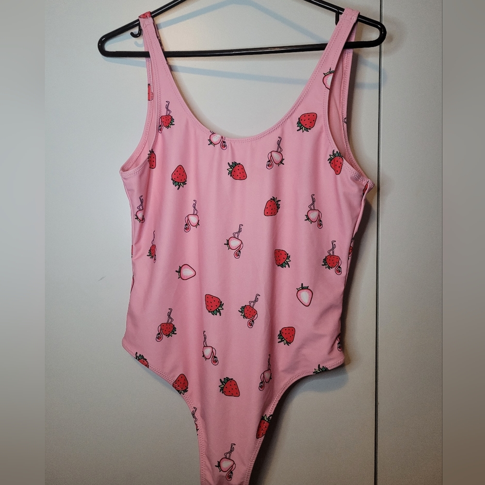 Pink Flamingo Strawberry One Peice Swim Suit